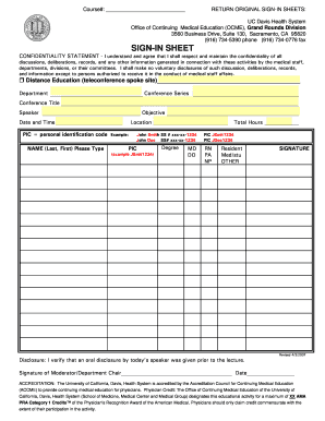 UC Davis Health System Continuing Medical Education Sign-In Sheet