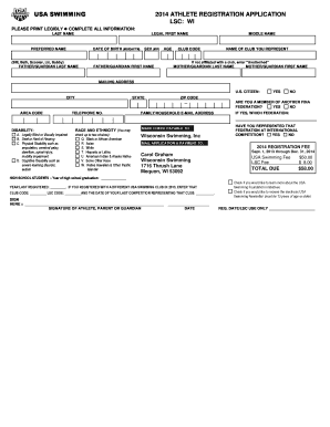 USA Swimming 2014 Athlete Registration Application