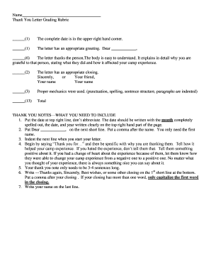 Thank You Letter Grading Rubric