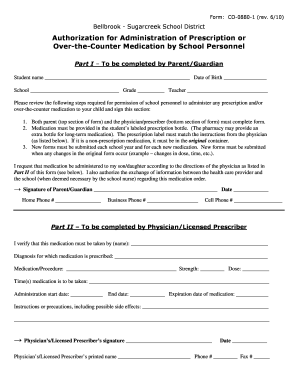 Authorization for Medication Administration by School Personnel