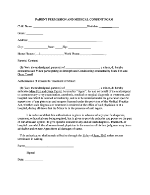 Parent Permission and Medical Consent Form