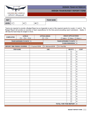 Menu evaluation - DESIGN TEAM NOTEBOOK DESIGN TEAM BUDGET REPORT FORM