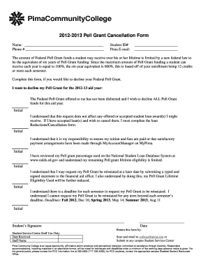 2012-2013 Pell Grant Cancellation Form