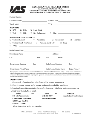 Vehicle Warranty Cancellation Request Form