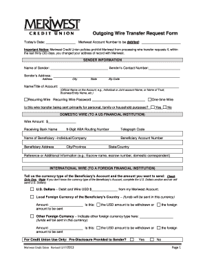 Outgoing Wire Transfer Request Form