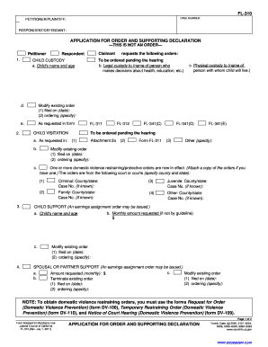 California Family Law Application for Order and Supporting Declaration