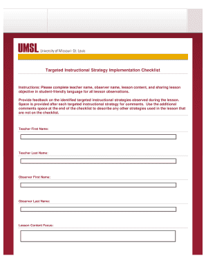Targeted Instructional Strategy Implementation Checklist