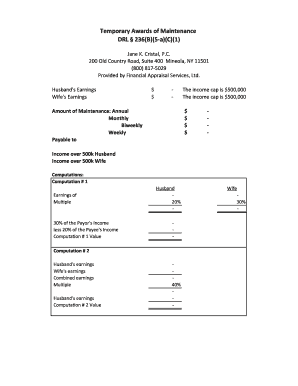 Temporary Awards of Maintenance Form