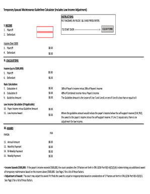 Temporary Spousal Maintenance Guidelines Calculator