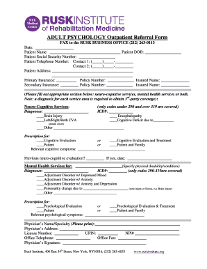 Adult Psychology Outpatient Referral Form