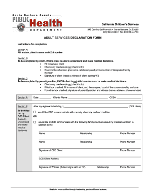 Adult Services Declaration Form