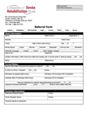 Referral Form for Stroke Rehabilitation