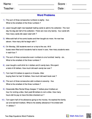 Math Word Problems Worksheet