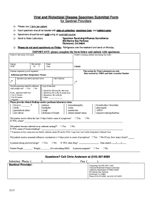 Viral and Rickettsial Disease Specimen Submittal Form