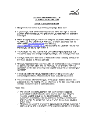 UK Athletics Change of Club Application