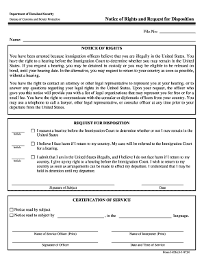 Immigration Rights Notice and Disposition Request