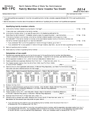 North Dakota Family Member Care Income Tax Credit Form