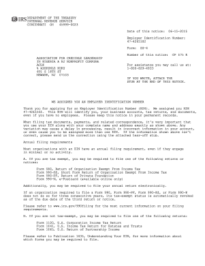 IRS Form SS-4 Employer Identification Number Notice