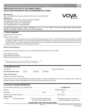 Incoming Direct Rollover/Transfer Form for Governmental Plans