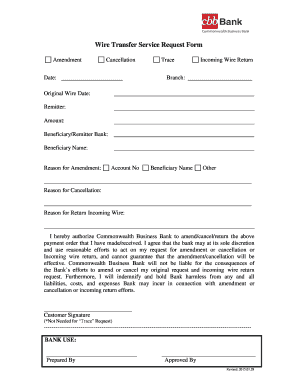 Wire Transfer Service Request Form