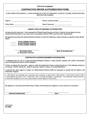 Louisiana Contractor Driver Authorization Form