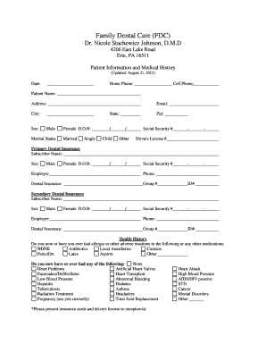 Patient Information and Medical History Form