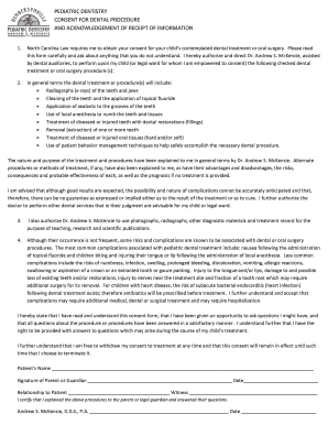 Pediatric Dentistry Consent Form