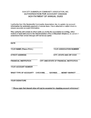 Authorization for ACH Payment of Annual Dues