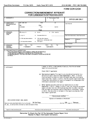 Texas Ethics Commission Correction Affidavit