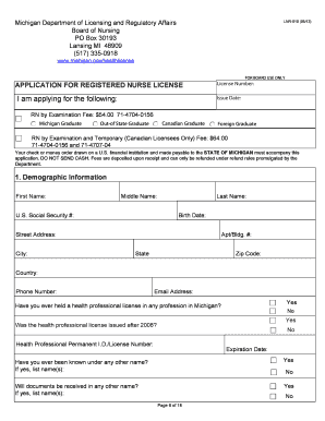 Michigan Registered Nurse License Examination Application