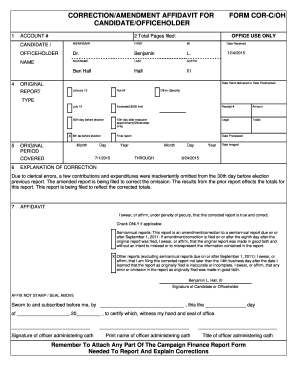 CORRECTION/AMENDMENT AFFIDAVIT FOR CANDIDATE/OFFICEHOLDER 1 ACCOUNT # FORM CORC/OH 2 Total Pages filed: OFFICE USE ONLY CANDIDATE / FIRST MI Date Received OFFICEHOLDER Dr - houstontx