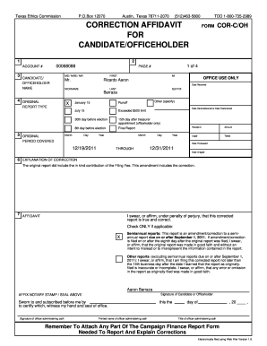 Texas Ethics Commission Correction Affidavit Form