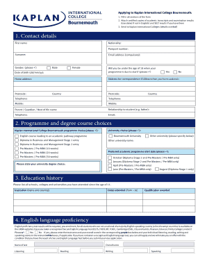 Kaplan International College Bournemouth Application Form