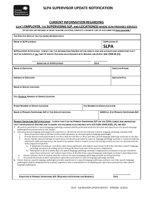 Arizona SLPA Supervisor Update Notification