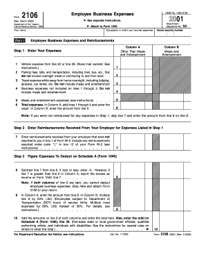 IRS Form 2106 Employee Business Expenses