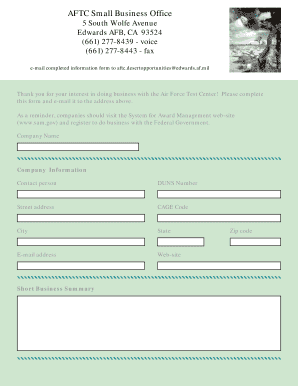 Air Force Test Center Business Information Form