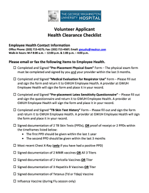 Volunteer Health Clearance Checklist