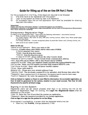 Entrepreneurs Memorandum Part I Form