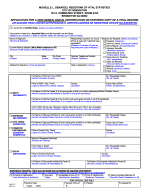 Application for Non-Genealogical Certification of Vital Records