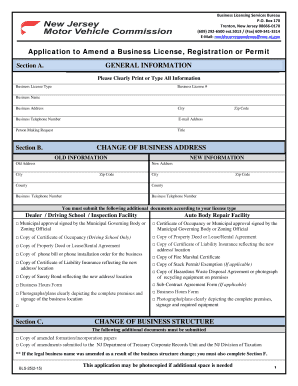 Application to Amend a Business License