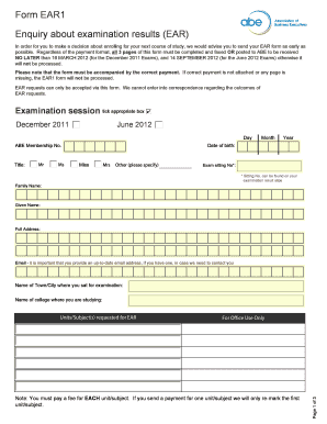 Form EAR1 Examination Results Enquiry