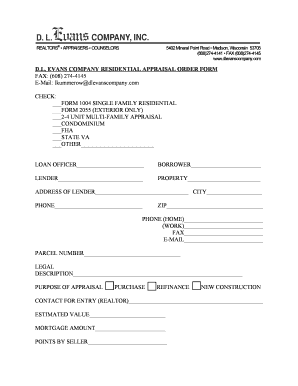 Residential Appraisal Order Form