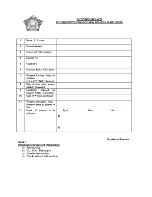 Weapon Purchase Endorsement Form