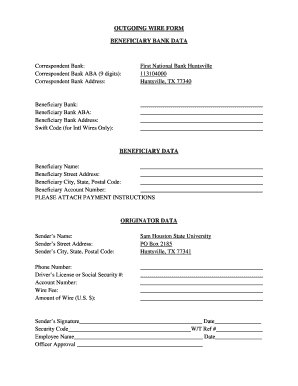 Outgoing Wire Transfer Form