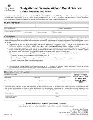 University of St. Thomas Financial Aid Check Processing Form