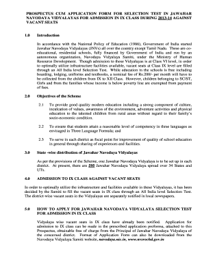 Jawahar Navodaya Vidyalaya Admission Application Form
