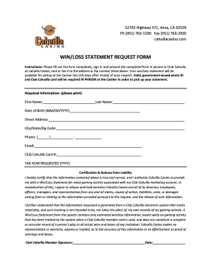 Win/Loss Statement Request Form