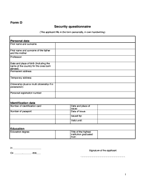 Security Questionnaire for Access to Classified Information