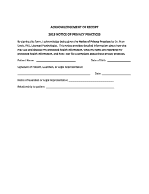 Acknowledgement of Receipt of Privacy Practices