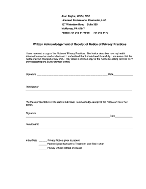 Written Acknowledgement of Receipt of Notice of Privacy Practices